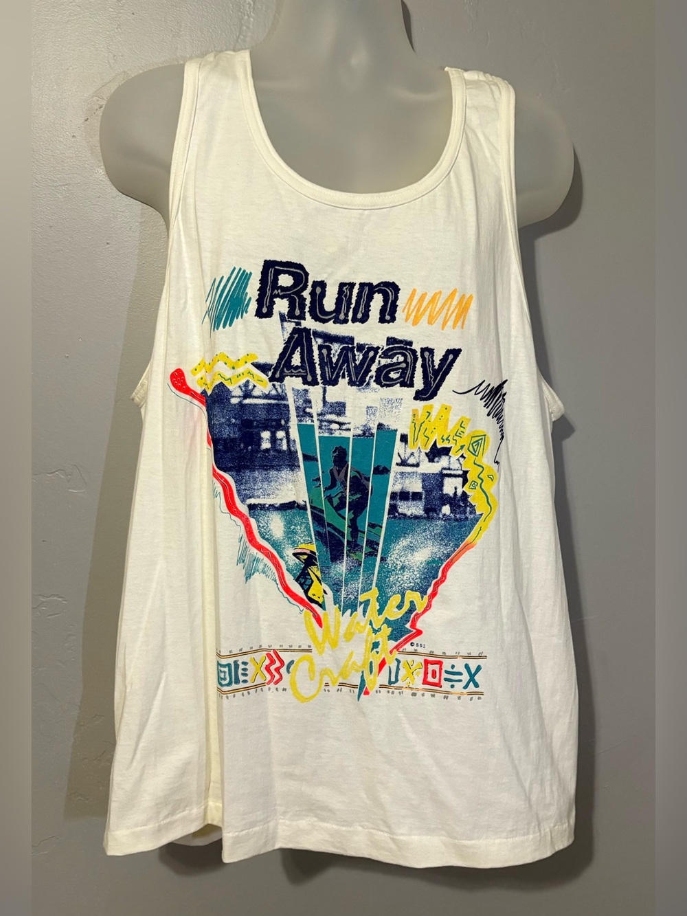 Vtg Surf Gear Run Away Water Craft Tank Top Beach Shirt Size XL Retro USA 90s